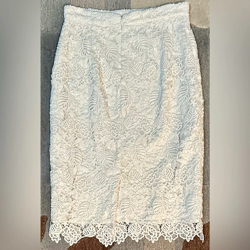 Banana Republic White Floral & Leaf Crochet Lace Midi Pencil Skirt